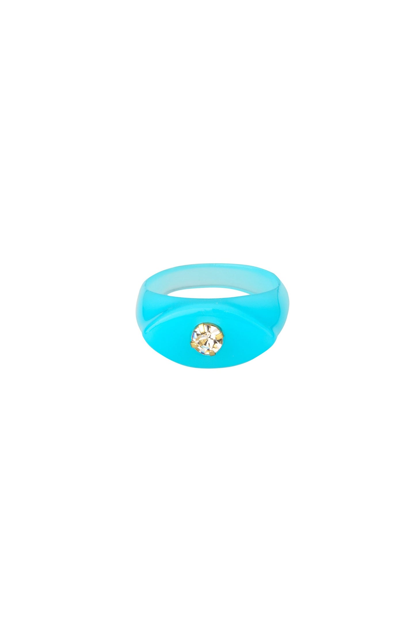 Blue Raspberry Resin Ring with Crystal Accent on white