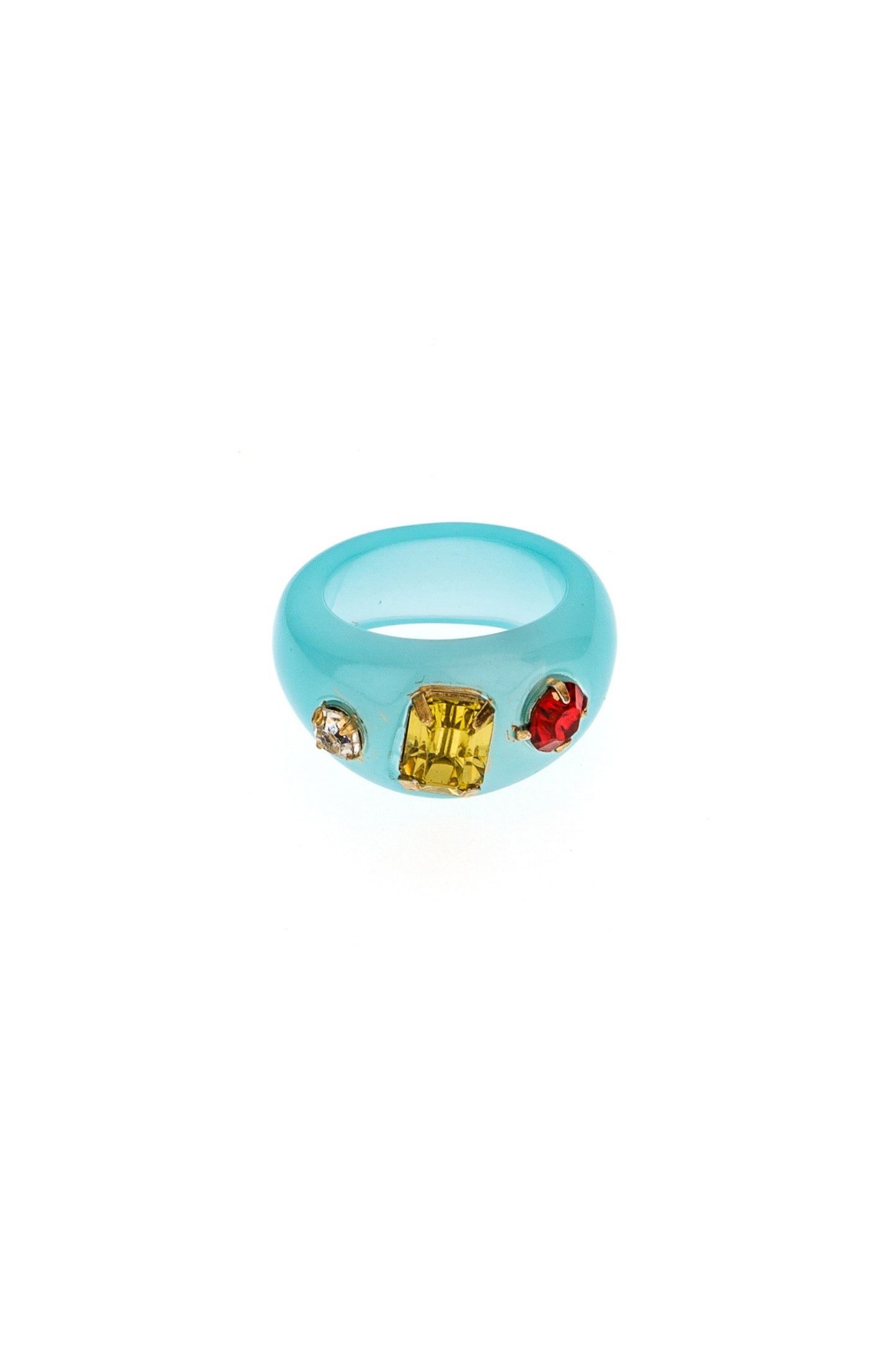 Jeweled Blue Resin Ring on white