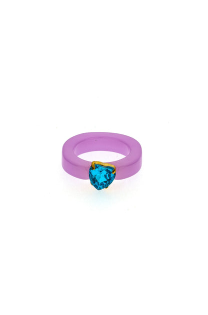 Lovely Resin Crystal Heart Ring on white