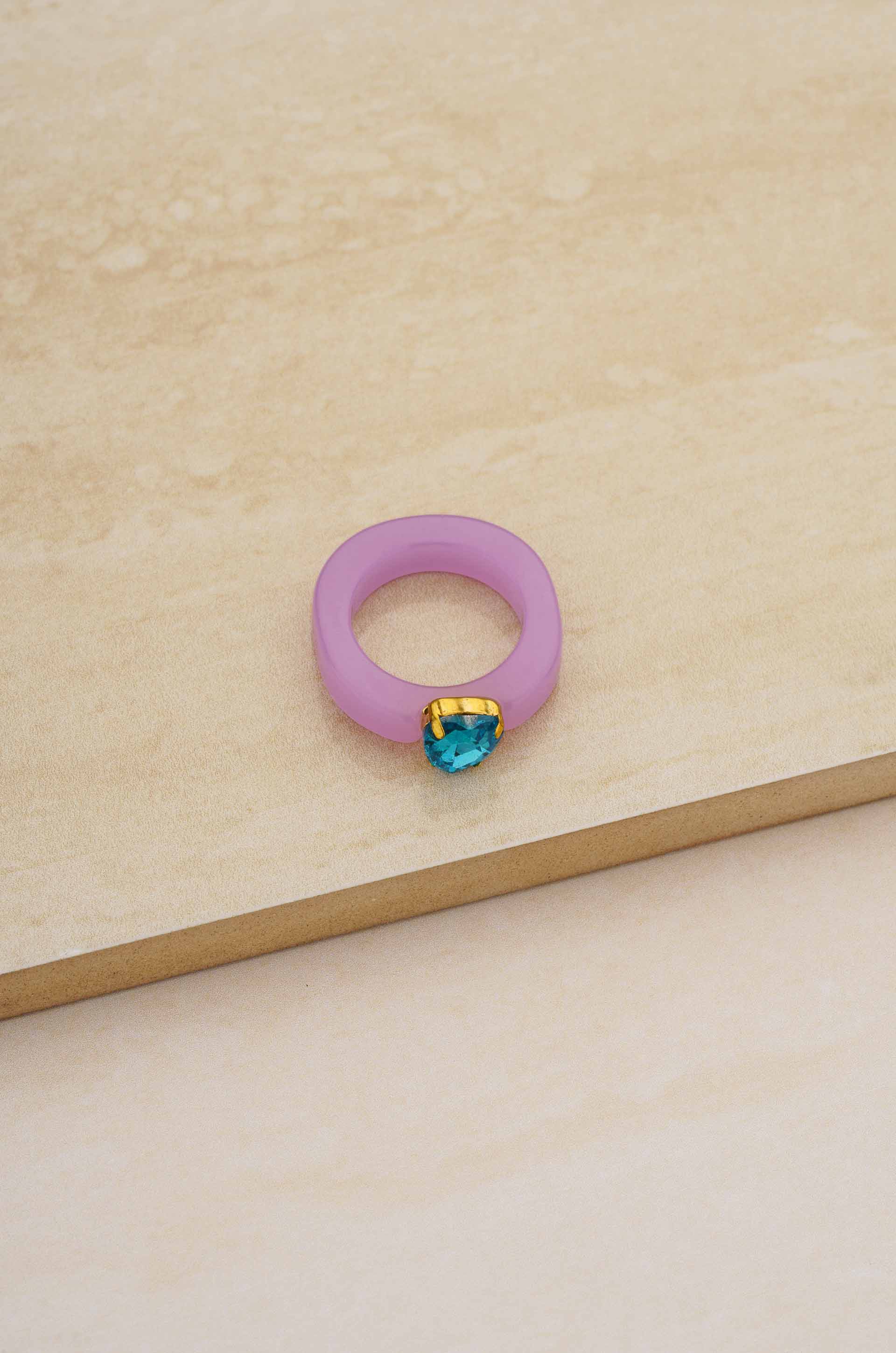 Lovely Resin Crystal Heart Ring ON SLATE