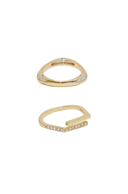 Orbital Crystal 18k Gold Plated Ring Set of 2 on white background  