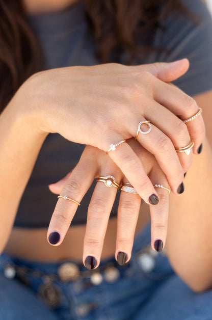 Perfect Fit Crystal 18k Gold Plated Stacking Ring Set shown on a model  