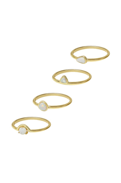 True Opal Stackers 18k Gold Plated Ring Set of 4 on white background  