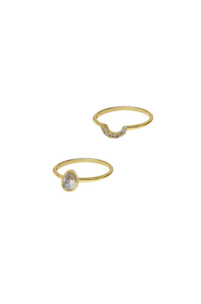 Perfect Fit Crystal 18k Gold Plated Stacking Ring Set on white background  