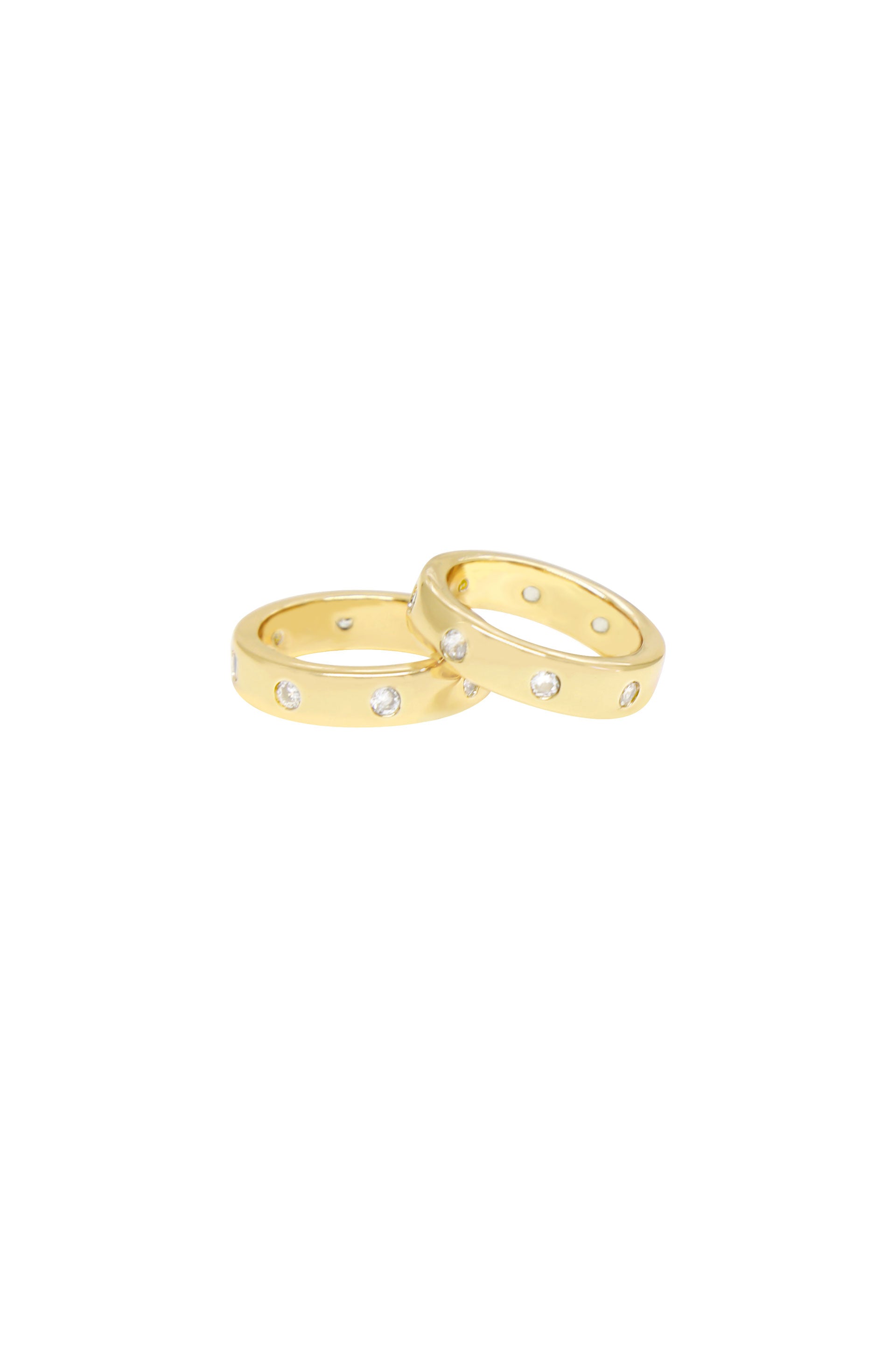 Kingsman Crystal Dotted 18k Gold Plated Band Ring Set on white background  