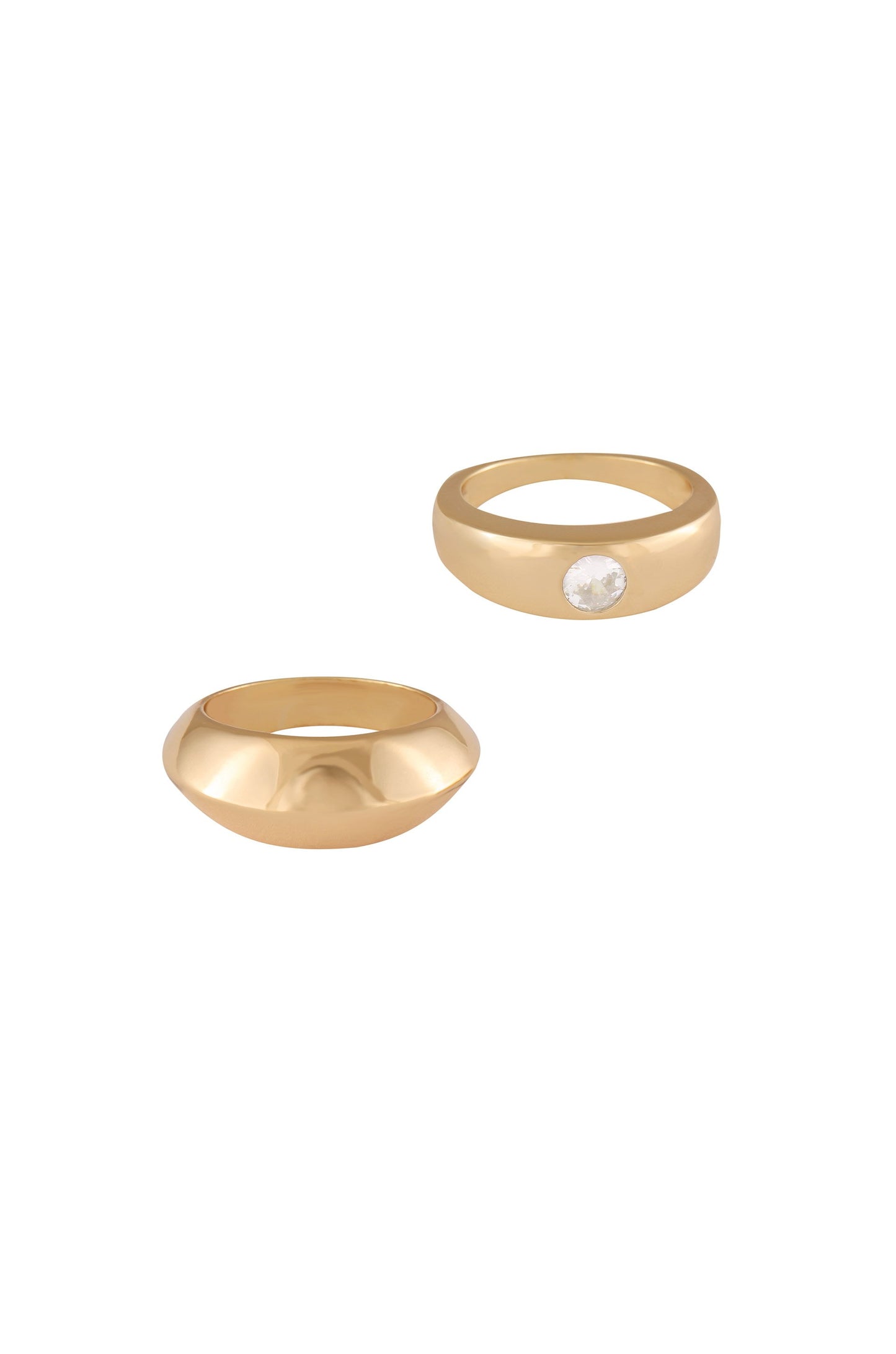 Statement 18k Gold Plated Band Ring Set on white background  