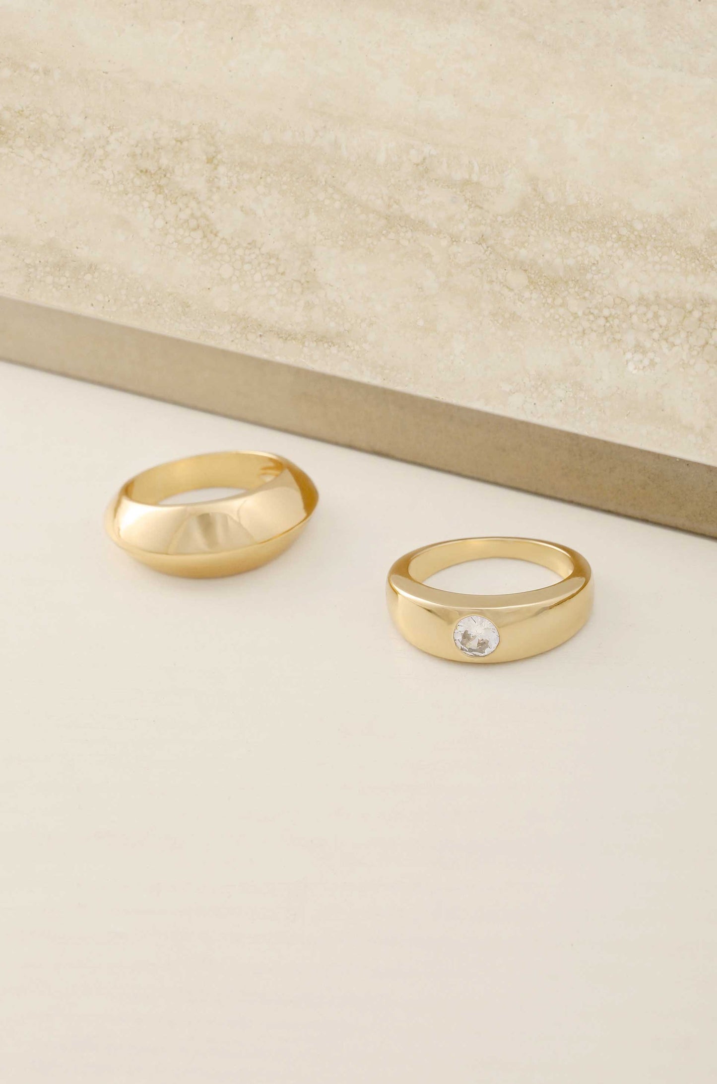 Statement 18k Gold Plated Band Ring Set on slate background  