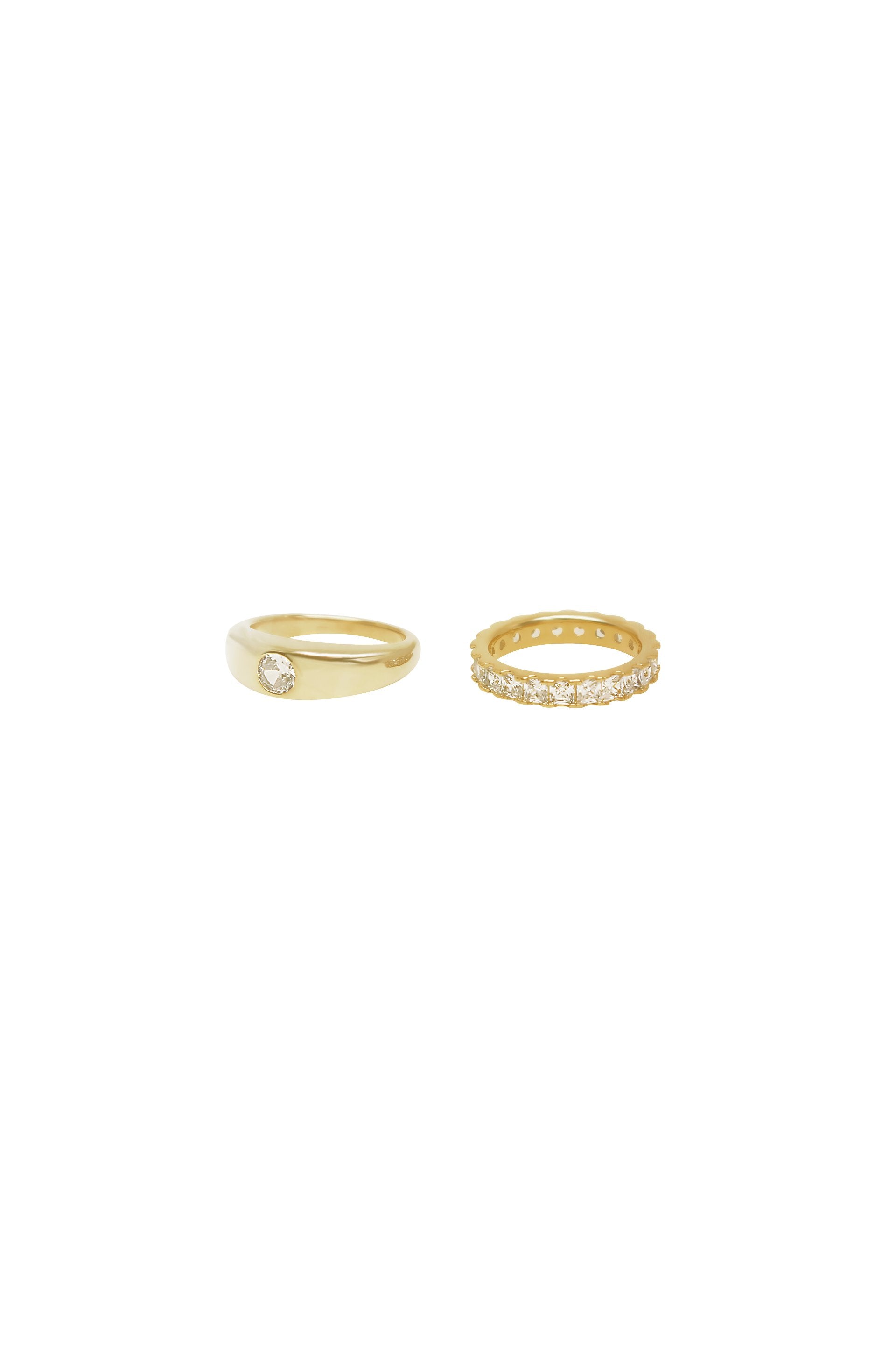 Simple Touch Crystal & 18k Gold Plated Ring Set on white background  