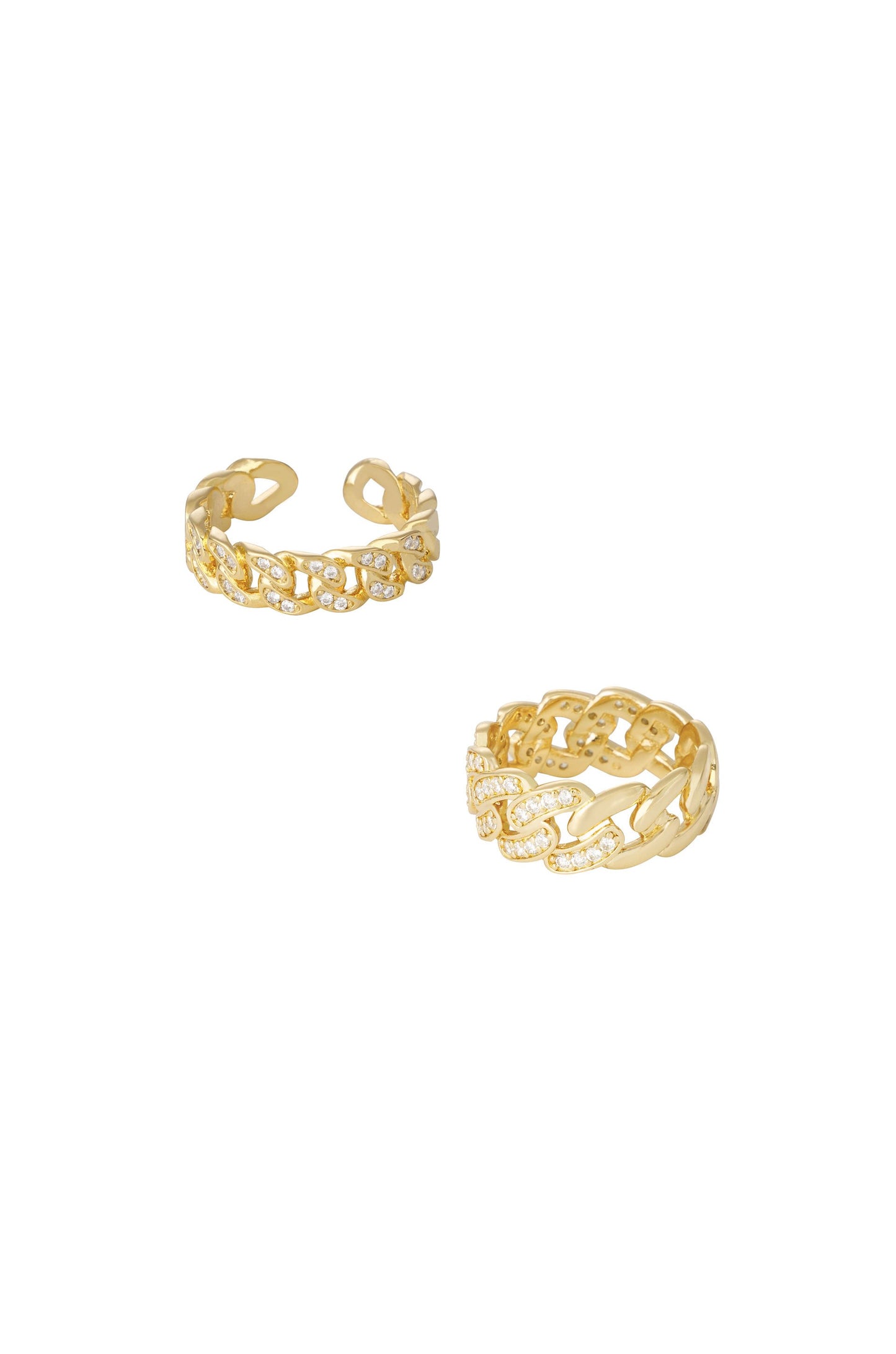 Crystal Interlinked 18k Gold Plated Ring Set of 2 on white background  
