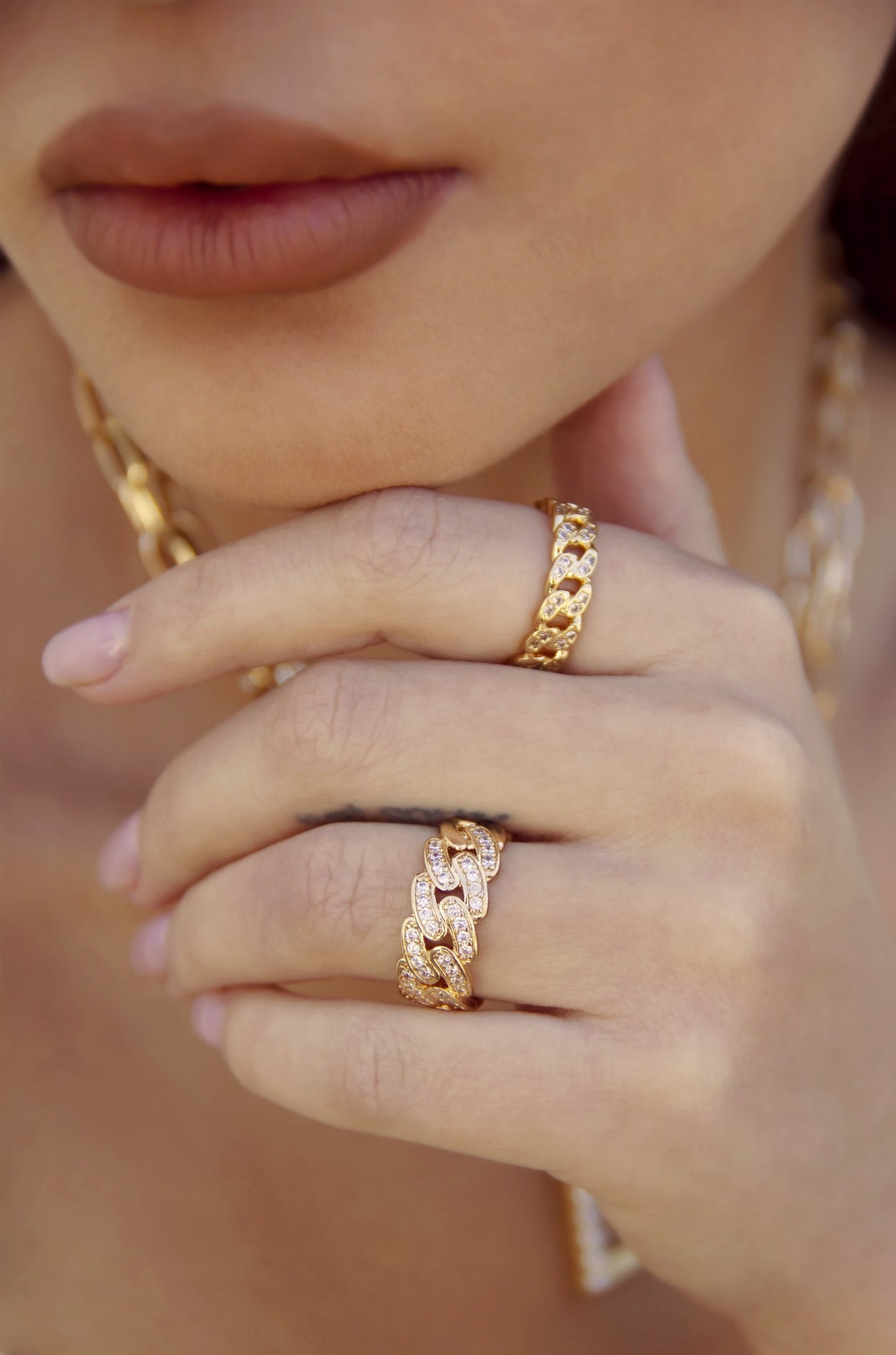 Crystal Interlinked 18k Gold Plated Ring Set of 2 on model