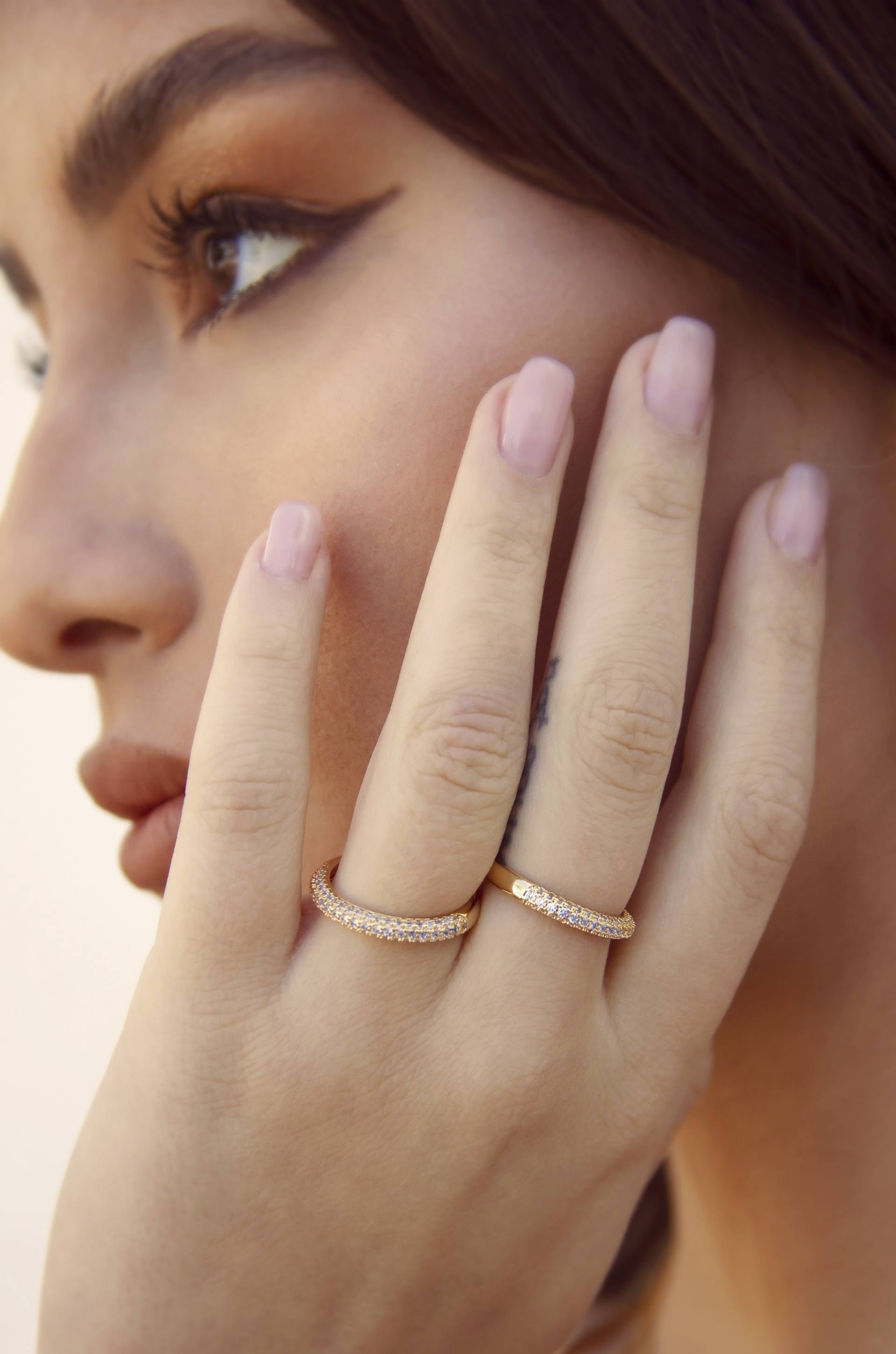 Simple Sparkle Band 18k Gold Plated Ring Set on model