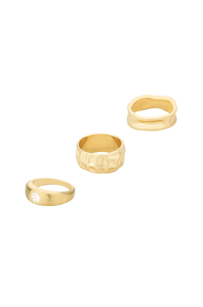 Hammered 18k Gold Plated Ring Set on white