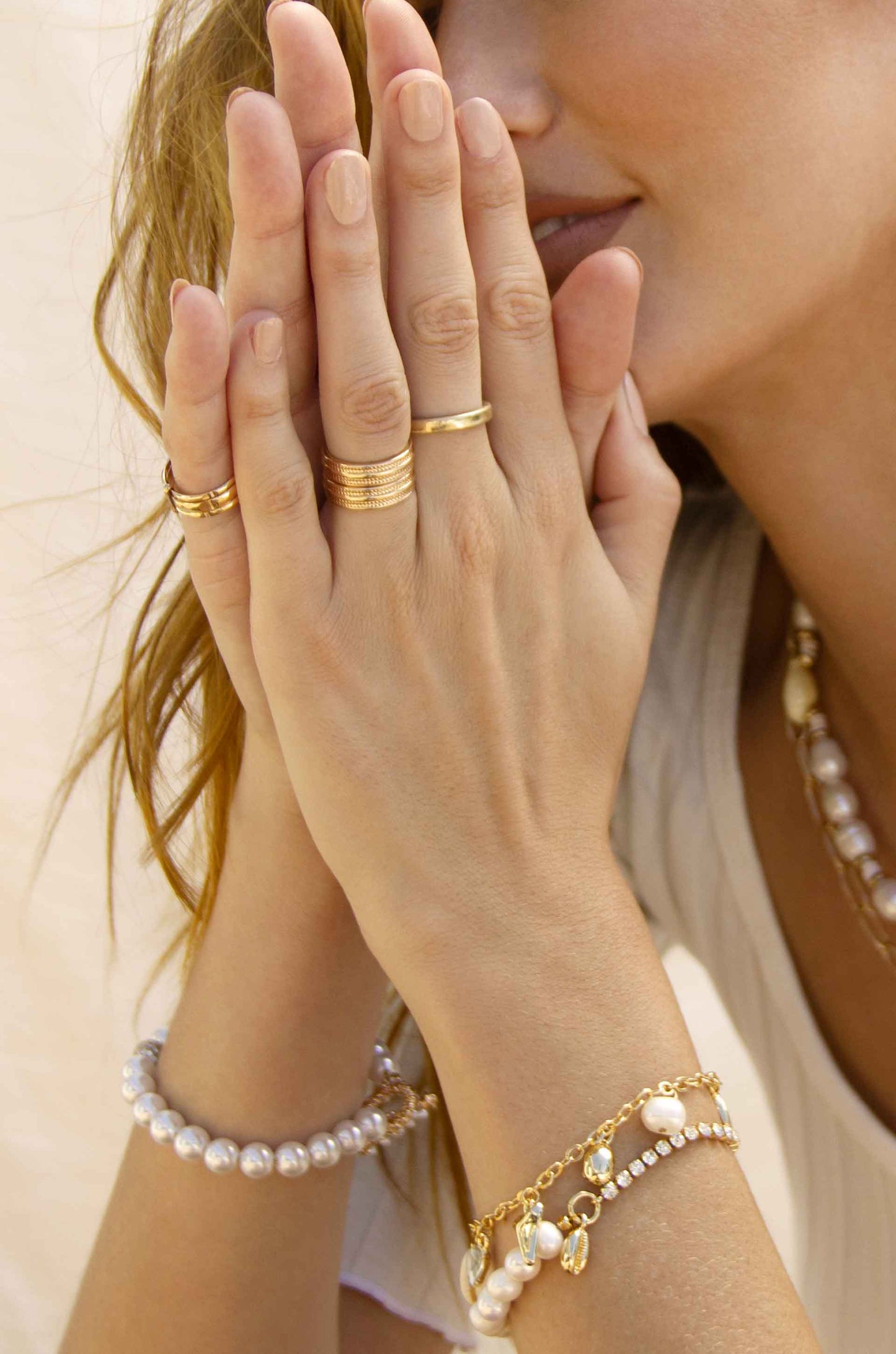 Easy Golden Stackers 18k Gold Plated Ring Set on a model