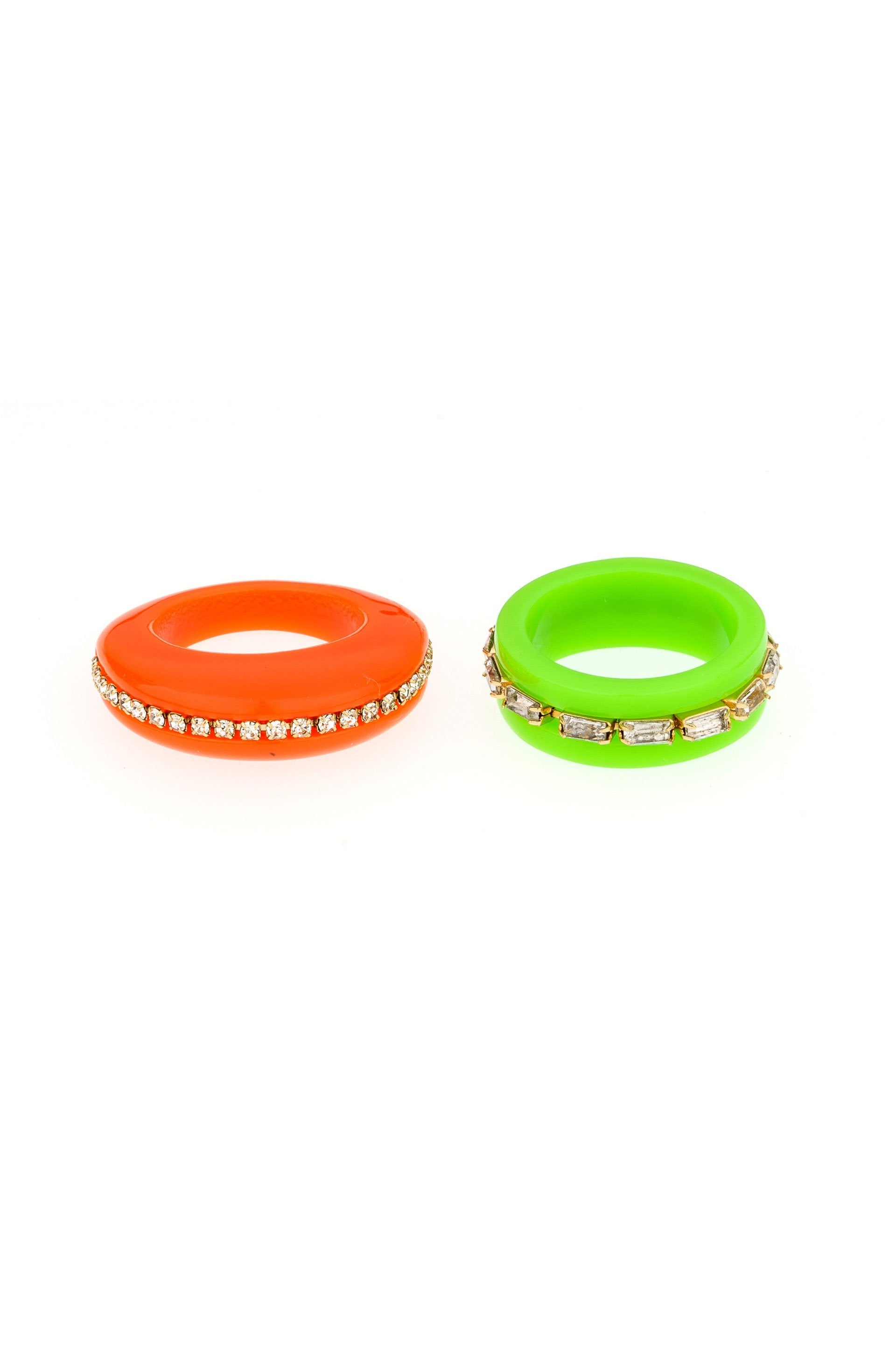 Neon Days Orange and Green Resin Ring Set on white