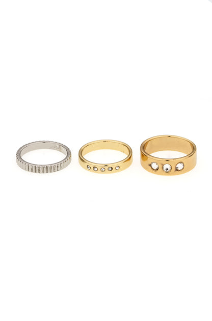 Mixed Metal Rhodium and 18k Gold Plated Ring Set on white