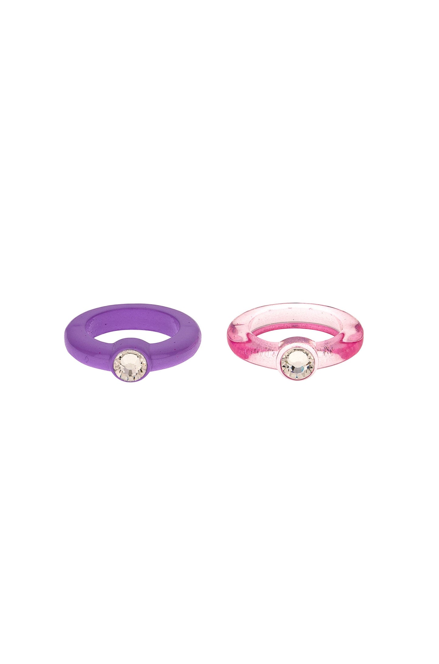 Transparent Pink & Matte Purple Resin Ring Set on white