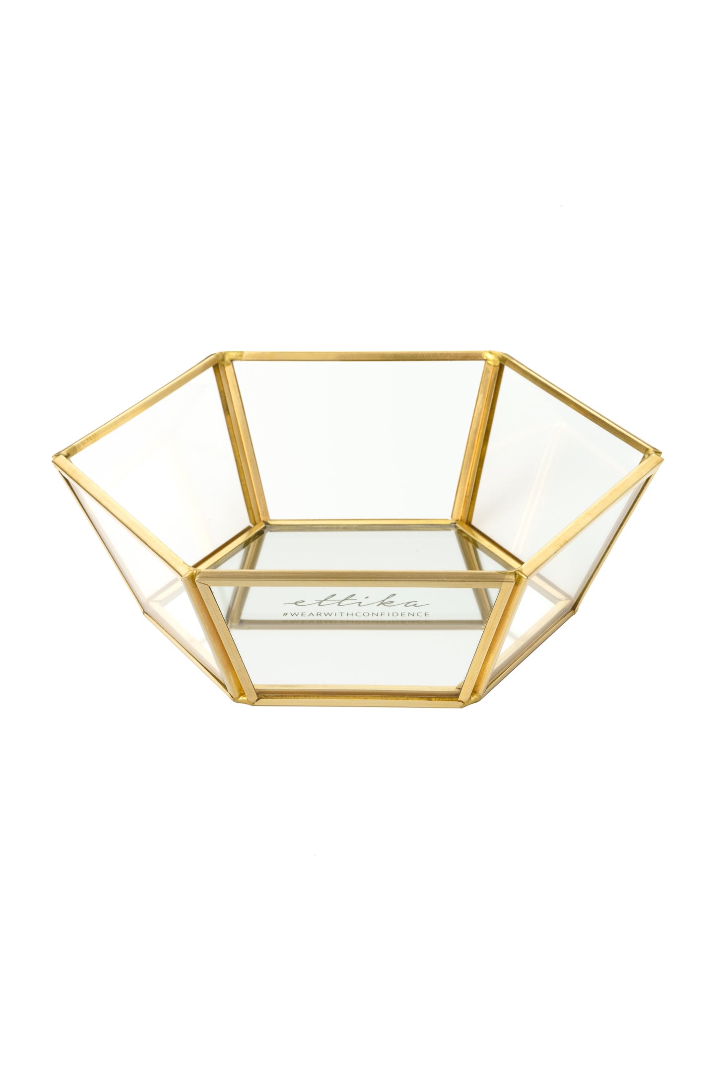 Small High Sided Mirror Bottom Jewelry and Display Tray on white background  