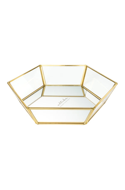 Large High Sided Mirror Bottom Jewelry and Display Tray on white background  