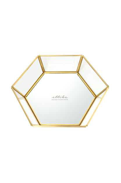 Large High Sided Mirror Bottom Jewelry and Display Tray on white background  2