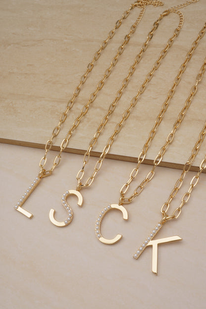 Group Photo of Pearl Initial 18k Gold Plated Necklaces