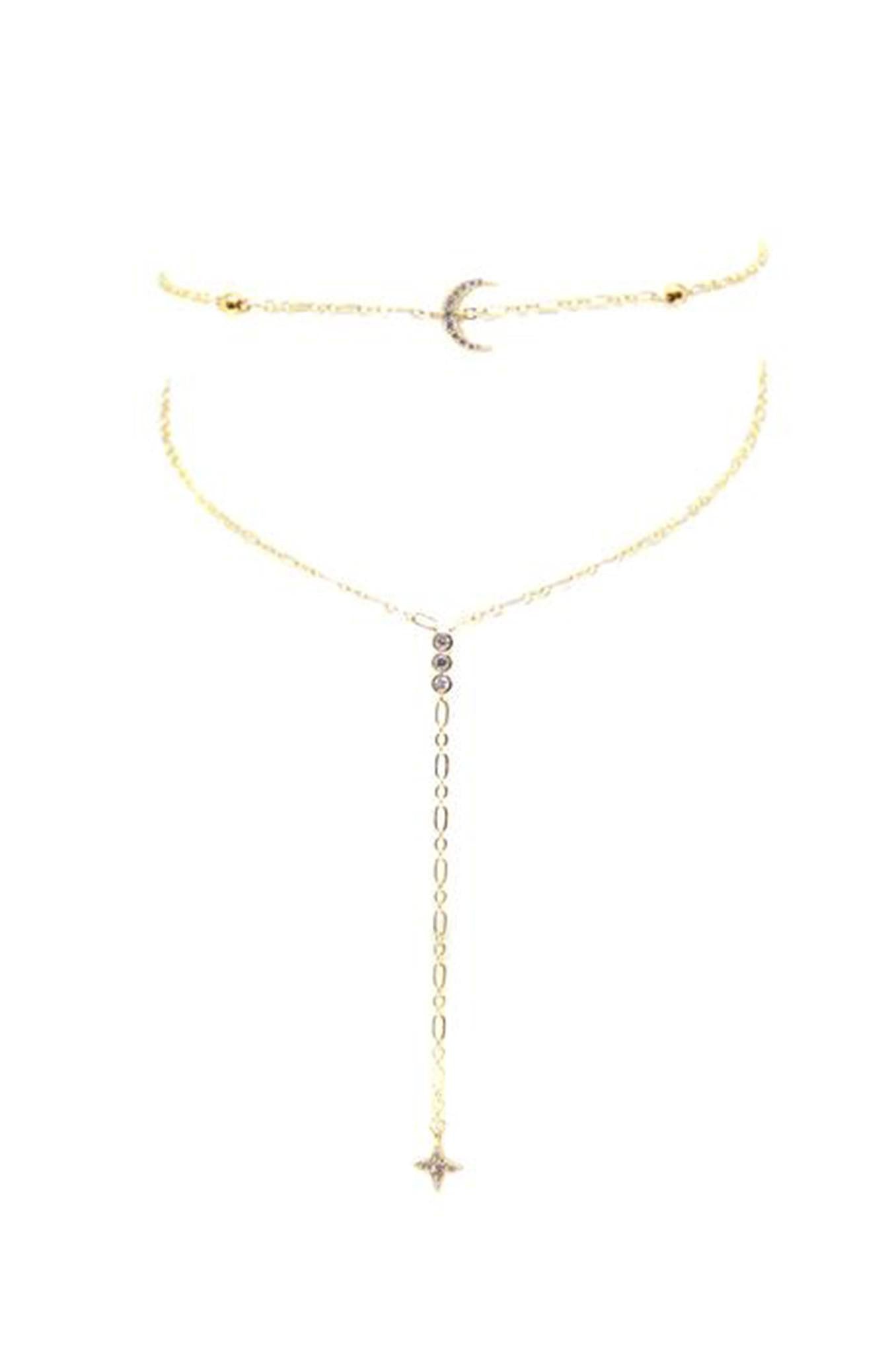 Bali Choker with Moon in Gold on white background  